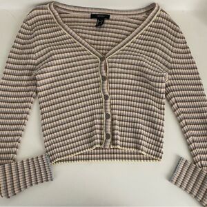 Forever 21 Multicolor Striped Button Up V-Neck Top/Sweater